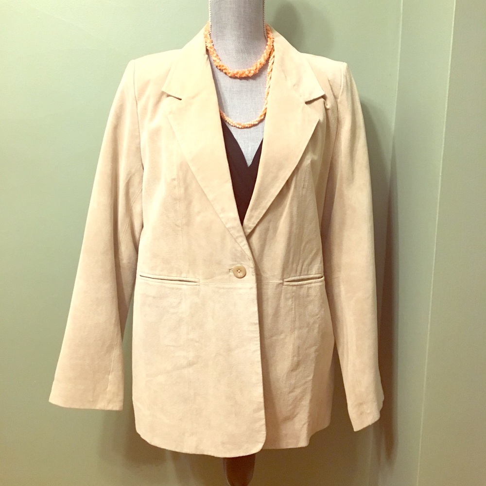 Denim & Co. Beige Washable Suede Leather Blazer